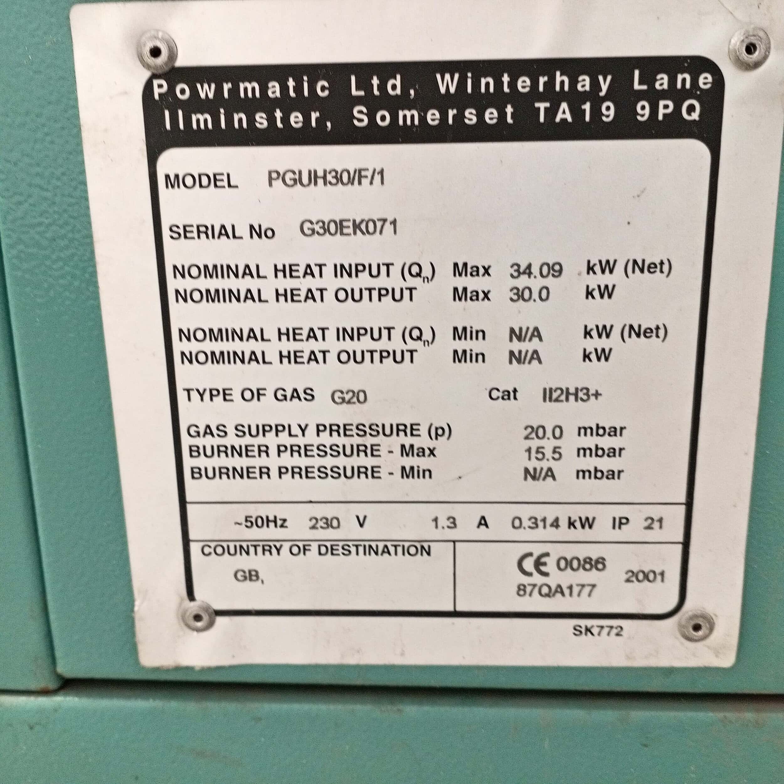 Powermatic PGUH30/F/1 kaasulämmitin - Image 7