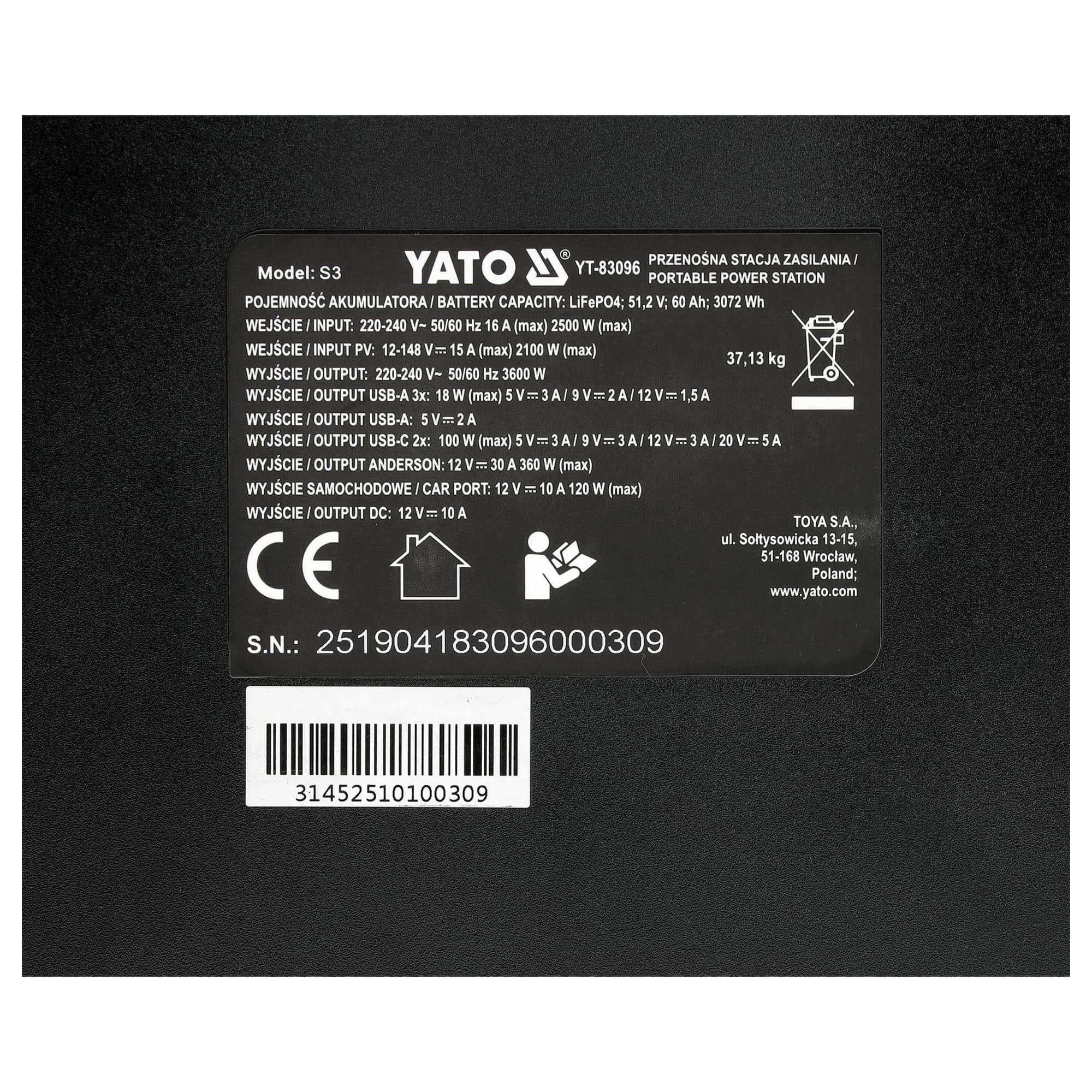 Virta-asema kannettava 3600 W, Yato - Image 12