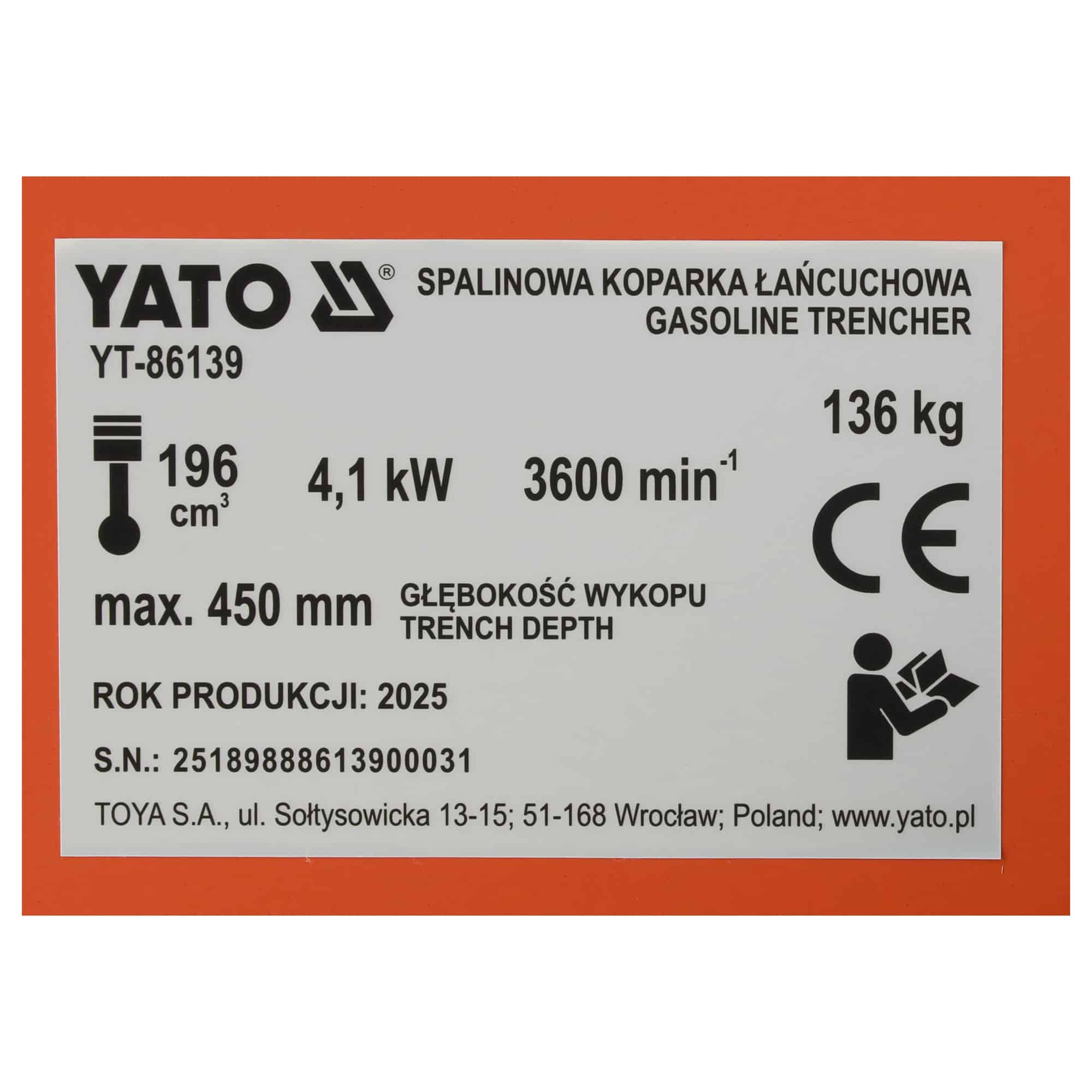 Ketjukaivuri / salaojakone Loncin 6,5 hv, Yato - Image 13
