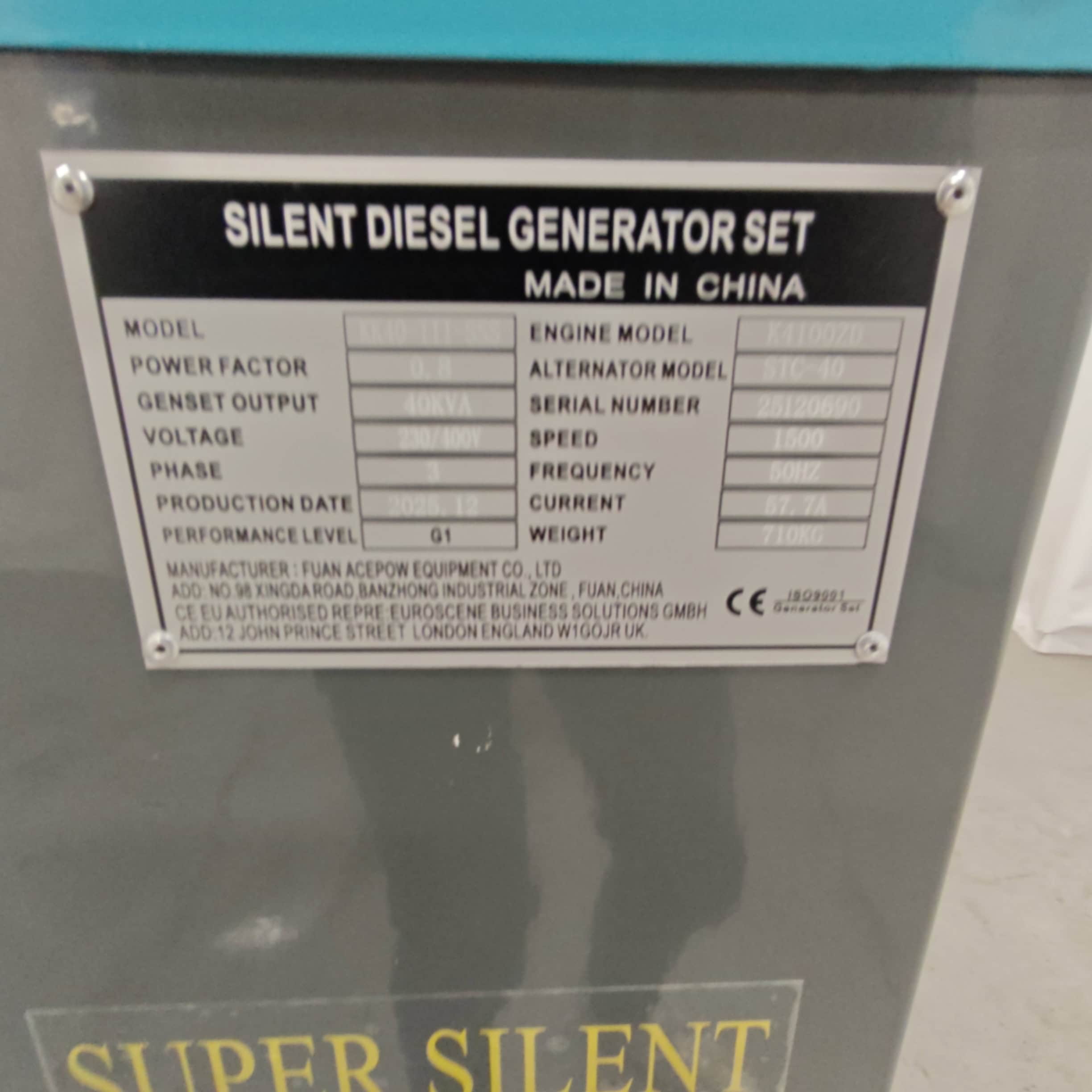 Kawakenki KK40-III-SSS 40kVA Generator, 4 Cylinder Engine s/n 25120690 vm. 2025 - Image 12